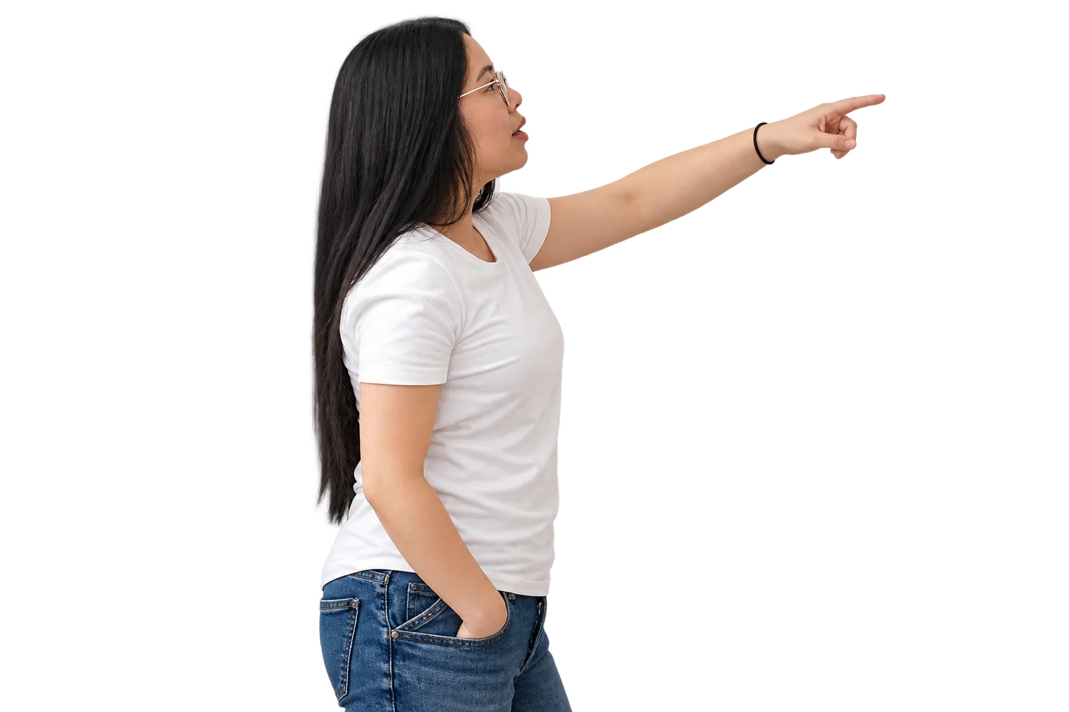 A marketing presenter pointing toward the next step