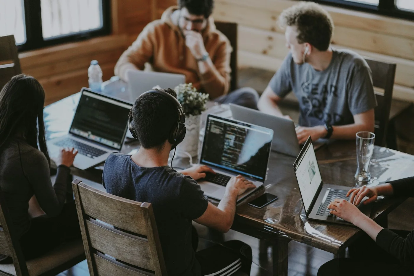 A professional business discussion in a shared workspace